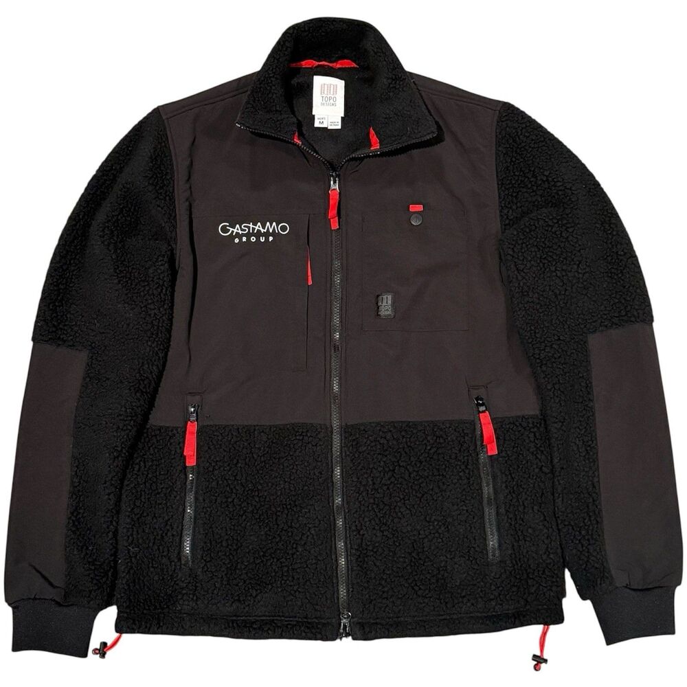Topo Designs Subalpine Jacket Mens M Black Full Zip Fleece Sherpa Branded Coat